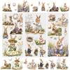 WANDIC 3 Fogli di Adesivi trasferibili per mobili, Decalcomanie pasquali Vintage, Coniglio, Uovo, Fiori, Adesivi Decorativi Fai da Te per Album di Ritagli e finestre di casa, 15 x 30 cm