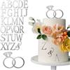 Floruvia Wedding Cake Topper Anello di Diamante Cake Topper con 26 Lettere Personalizzabile Initiali Sposa e Sposo Insegna (Argento)