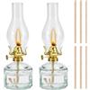 AFASOES 2 Pz Lampada in Vetro a Petrolio,Lanterna ad Olio in Vetro Trasparente,Lampada a Olio Decorativa Antivento,Lampada Lanterna Antica con 6 Pz Stoppini da 18cm per Interni ed Esterni