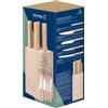 Opinel Parallele - Set di 5 coltelli da cucina con ceppo, lame in acciaio inox ad alto tenore di carbonio, manici in legno di faggio (blocco da 5 pezzi, coltello da pane)