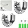 NUTKIT 2 Pezzi Set di Supporto per Asta a U, per Asta 25 mm Diametro, Staffa Asta Armadio, Supporto per Tubo Rotondo in Acciaio Inox, per Cucine, Balconi, Bagni, Armadi, Finestre - Argento