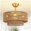 Jughtbo Boho Fandelier in gabbia con luci da incasso ventilatore da soffitto in rattan
