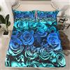 Loussiesd Blue Rose Lenzuola Romantiche Rose Fiori Set Lenzuola per Le Donne Trendy Girl Blossom Rose Biancheria Da Letto Lenzuolo Con Angoli Traspirante Letto King Size