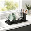 Zocipro Scolapiatti da Appoggio Compatto in Acciaio Inox, Salvaspazio | con Tappetino in Silicone e Portaposate, Salvaspazio per Cucine Piccole, Monolocali, Case e Camper (Nero)