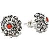 La Filigrana delle Sorelle Manunta Orecchini Bottone diametro 1,3 cm con pietra centrale, Argento brunito (Corallo)