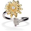 PERIMADE Anello antistress in argento Sterling 925 con girasole placcato oro 18 carati fiore ape aperto girevole con zirconi cubici per lenire l'ansia, alla moda, regalo di compleanno per donna