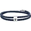 MASERATI Bracciale Uomo in Acciaio, Pelle Intrecciata, Collezione LEATHER, Tridente
