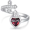HARMONY BOLA Anello con il Sacro Cuore di Gesù in argento Sterling 925, con croce aperta, amuleto, per donne, mamma, compleanno