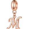 GLOWDAS Oro rosa Lettera M Charms si adatta Pandora Bracciale, Initial M Alphabet Beads, 925 Sterling Silver Letra Dangle CZ Collana Pendente, regalo di compleanno per la mia prima festa della mamma/madrina