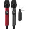 Aveek Microfono Senza Fili con Ricevitore - Lotto da 2 Microfoni - Portata 80 m, Autonomia 40 h, Ricaricabile, Suono Chiaro, Pronto all'Uso - per Karaoke, Palco, Conferenze, Animazioni, Rosso & Grigio