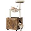 Soberine Albero per Gatti 3-in-1 con Tiragraffi, Cuccia e Lettiera Alto 125 cm, Salvaspazio, Montaggio Facile, Design Rustico Marrone/Beige