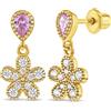 In Season Jewelry Groovy Cz Fiore Pendente Ragazze Orecchini Vite Retro - Placcato Oro Argento