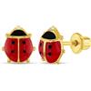 In Season Jewelry Smalto Coccinella Rosso Bambini Orecchini Vite Retro - 14k Oro Sopra Argento