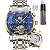 OLEVS Watches Men Automatic,Self Winding Skeleton Watches for Men Tourbillon No Battery,Luxury Stainless Steel Watch with Date Mechanical Men's Watches Waterproof Fashion for Men