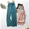 NONE Pantaloni estivi da donna a gamba larga Pantaloni pieghettati in seta di ghiaccio Pantaloni casual larghi in vita elastica