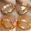 ICFTZWE Anelli a forma di cuore geometrico con zirconi per donna Anello nuziale in acciaio inossidabile color oro Gioielli estetici di lusso Regalo per coppia 2025