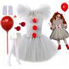 MESOQ Pennywise ispirato a creatura orribile It Clown Tutu Dress Bambini Joker Costume cosplay con guanti per capelli Ragazza Abbigliamento di Halloween