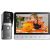 TMEZON Videocitofono TMEZON a 4 fili, citofono con campanello, videocitofono con telecamera, display a colori da 7 pollici, 120 ° Telecamera con Ampio Angolo di Visione