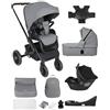 BabyVoyage Passeggino 4 in 1 Carrozzina Multifunzionale Carrozzina Ovetto Pieghevole Set Passeggino Neonato, Alluminio Paesaggistico Alto, Include seggiolino auto e base Isofix-grigio