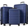 SHOWKOO Set di Valigie Rigide 3 Pezzi Espandibile ABS+PC Leggero Ultra Durevole Valigia Trolley da Viaggio con Chiusura TSA e 4 Ruote Doppie (M-L-XL, Blu)