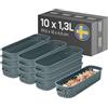 SmartStore Cestino portaoggetti con manici grigio 10 x 1,3L (29,5x10x6,5 cm) | Contenitore in plastica riciclata | Scatola portaoggetti Essence Slim