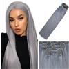 Lakaisa Straight Human Hair Extensions Clip In Extensions Capelli Veri Umani Naturali Capelli Real Human Hair Extensions Clip Invisible Grey 120g 7pcs for Women 12 Pollici