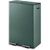 Tower T838023FOR Pattumiera a pedale con due scomparti da 30 litri, due secchi interni, corpo in acciaio al carbonio, 60 l, verde foresta