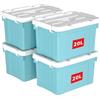 Cetomo 20L*4 Scatole di Stoccaggio in Plastica, Scatole Portaoggetti con Coperchio, Organizzatore con Manico, Contenitori per Casa e Ufficio, Impilabile, Resistente, Blu, 20L - Confezione da 4