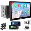 Carpuride YT09S Doppio Din Autoradio - Wireless CarPlay e Android Auto con Telecamera Posteriore, Touchscreen HD da 9, Navigazione GPS, Mirror Link, Musica Bluetooth, USB, FM, SWC