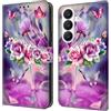 CLM-Tech Custodia compatibile con Samsung Galaxy S26 - PU Pelle Cover - Portafoglio con Funzione Supporto e Slots - Case Floreale con Farfalle viola