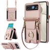 Generic Custodia a portafoglio per Motorola Razr 40, con fessura elastica, anello girevole a 360°, supporto da polso e cinturino regolabile, custodia per telefono da donna (oro rosa)