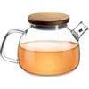 vienberg Impolio - Teiera in vetro con colino, 580 ml, con coperchio in legno, vetro borosilicato resistente al calore, teiera con colino, design teiera, servizio da tè, teapot