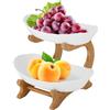 MEESOGA Frutta Alzatina 2 ripiani Frutta Ciotol - Cestino Portafrutta in Plastica Resistente con Supporto in Bambù, Fruttiera a 2 Livelli, Vassoio per Frutta, Verdura, Snack, Caramelle e Organizzazione Cucina