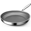 ZEROPAN Padella antiaderente da 24 cm, a induzione, in acciaio inox, ibrida, manico per mantenere il freddo, senza PFAS PFOA e PTFE, adatta al forno fino a 260 °C, facile da pulire, adatta a tutti i