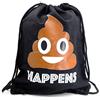 PREMYO Borsa da Palestra Sacca Zaino Sportiva con Scritta Stampa Smiley Poop Borsone Zainetto Chiusura a Cordoni Gym Bag Tela Cotone Nero
