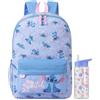 Get Trend Disney Stitch Zainetto Bambina Zip, Zaino Scuola Set con BPA Free Flip Top Borraccia con Cannuccia Idea Regalo per Scuola (Blu Stitch)