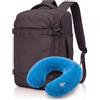 Generico Zaino da Viaggio 40x25x20 cm per Ryanair Bagaglio a Mano 20L + CUSCINO GONFIABILE, Zaino Porta PC 17 Pollici Impermeabile in Nylon, Zaino Leggero con Fascia Trolley, Uomo Donna (Cuscino Azzurro)