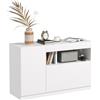 HOMCOM Credenza Cucina Bassa con Ante Ammortizzate, Mobile Buffet con 2 Armadietti, Scaffale Aperto, 2 Fori Passacavi, Ripiano Regolabile e Sistema Antiribaltamento, Bianco