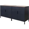 PROREGAL Mega Deal 2x schedario LION in metallo con gambe mobiletto doppia anta con chiusura magnetica 76x80x40cm cassettiera 2 ripiani regolabili in acciaio vintage marrone/nero