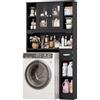 FOREHILL Mobile Lavatrice con 2 Ante, Mobile Sopra WC a 7 Scomparti Aperti e Porta Fazzoletti, Scaffale Sopra Lavatrice a Ripiani Regolabili, Mobiletto Asciugatrice, 89x20x173cm (Nero)