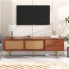 Merax Mobile TV 160 x 40 x 60 cm, mobile basso con ante scorrevoli in rattan, 2 cassetti, 4 scomparti, colore noce, mobile TV per soggiorno, moderno mobile TV e mobili da soggiorno
