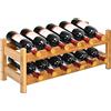 GIANTEX Scaffale Porta Bottiglie di Vino Fino a 12 Bottiglie, Cantinetta in Bambù, 2 Ripiani, 62 x 24 x 25 cm, Colore Naturale