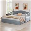 Lexiou Divano letto allungabile in legno massello 90/180x190 cm, con colonne romane, schienale curvo e braccioli, con cassetti e rete a doghe, letto multifunzione in legno di pino (grigio)