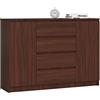 AKORD Cassettiera K 140 cm 4 Cassetti e 2 Ante | Moderna Mobiletto per Soggiorno Sala da Pranzo Camera da Letto Corridoio Bagno | Armadio Cameretta | Piano Laminato | Wengé