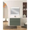Generico Mobile bagno da 80 cm sospeso con due cassetti e lavabo in ceramica - frontali plissé (Verde Opaco)