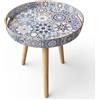 Simmer Stone Tavolini rotondi in marmo per interni con 3 gambe staccabili in legno, vassoio versatile, perfetto per tavolino rotondo da caffè, tè e tempo di relax (38 cm, stile bohémien)