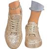 Generico Scarpe da Ginnastica Donna Comode in Pelle 35-43 EU con Lacci Regolabile Sneakers Donna Eleganti con Paillettes Primaverili per Feste, Sera e Casual per Running Corsa Fitness Tennis Camminare,Oro,36