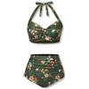 Holipick Costume da Bagno a Due Pezzi da Donna a Vita Alta Bikini Set Controllo Pancia Costume da Bagno Vintage Halter Costumi da Bagno, Fiori Verdi., M