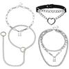 MILAKOO 4PCS PU Collana in Pelle con Catena in Alluminio tre Strati Lock Cuore Catena Collana Pendente per le Donne