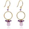 WANDA PLATA KOKO Orecchini al quarzo rosa e ametista naturali per giovani donne, pietre semi-preziose, placcati in oro 18 carati, fatti a mano, in confezione regalo